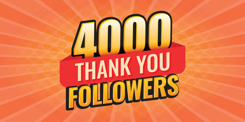 Thank you 4000 followers icon in flat style. Subscription amount vector illustration on isolated background. 4k follower sign business concept.