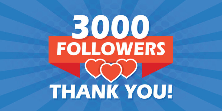 Thank you 3000 followers icon in flat style. Subscription amount vector illustration on isolated background. 3k follower sign business concept.