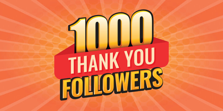 Thank you 1000 followers icon in flat style. Subscription amount vector illustration on isolated background. 1k follower sign business concept.
