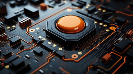 Fototapeta premium Futuristic Circuit Board with Orange Button