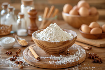 Fototapeta premium Baking ingredients and utensils on a kitchen counte 