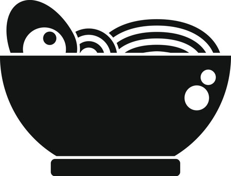 recommend clip art: Simple black and white icon of a bowl of ramen noodles with egg and broth