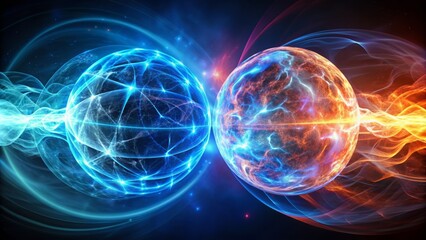 Futuristic duelistic sphere filled with swirling smoke and pulsing neon blue light beams crisscrossing in mid-air clash intensity.