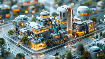 Fototapeta premium Futuristic Cityscape with Illuminated Buildings