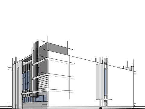 Office building sketch 3d rendering