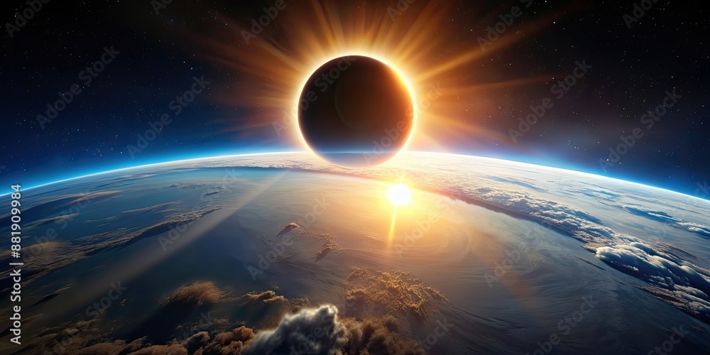 Poster Solar eclipse casting a partial shadow on Earth with a stunning view of the sun, solar eclipse, shadow, Earth