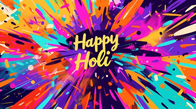 Neon angular lines wallpaper with bold 'Happy Holi' focal point