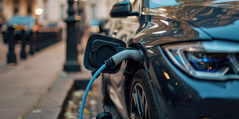 Cable connected with a vehicle for electric charging. ai generated