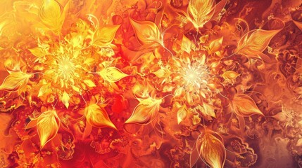 Fiery mandala designs on a soft gradient background creating a stunning wallpaper
