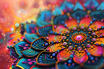 Brightly colored mandala for meditation, featuring intricate patterns and vivid hues, designed to inspire tranquility and focus