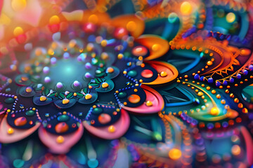 Brightly colored mandala for meditation, featuring intricate patterns and vivid hues, designed to inspire tranquility and focus