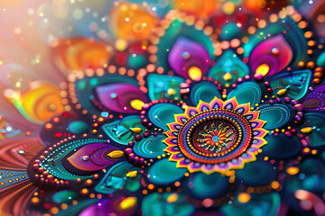 Brightly colored mandala for meditation, featuring intricate patterns and vivid hues, designed to inspire tranquility and focus
