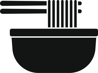 Simple black and white icon of chopsticks holding noodles over a bowl, evoking traditional asian cuisine