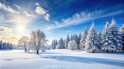 Fototapeta premium Snow-covered trees in a winter landscape , snow, trees, winter, white, cold, frozen, frost, forest, nature, scenic