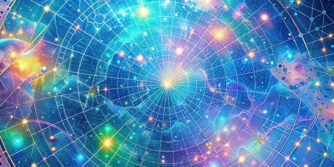 Fototapeta premium Holographic pattern resembling a celestial map, celestial, map, starry, sky, space, holographic, technology, astronomy