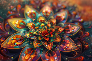 Brightly colored mandala for meditation, featuring intricate patterns and vivid hues, designed to inspire tranquility and focus