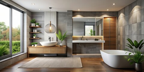 Modern bathroom mock up with sleek design and minimalistic decor, bathroom, mock up, modern, sleek, design, minimalistic, decor, interior