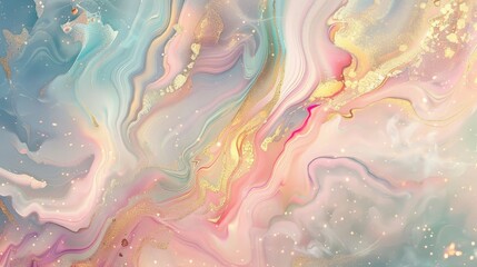 Fototapeta premium Fluid marble-like textures in pastel tones with sparkling particles wallpaper