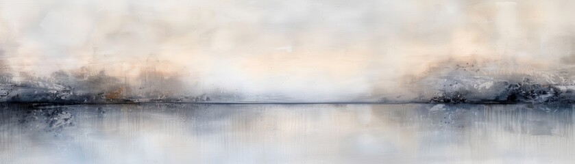 Obraz premium Serene abstract landscape painting with soft pastel colors and misty reflections, perfect for adding tranquility to any space.