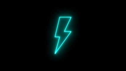 Glowing neon line Battery icon. Charge flash icon on black background. Neon lightning bolt glowing sign.