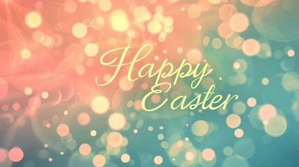 Naklejka premium Serene wallpaper with pastel tones glowing dots and 'Happy Easter' in cursive