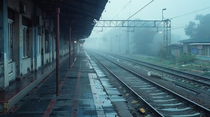 Fototapeta premium An old, forgotten train station platform