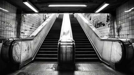 empty stairs to the top in the subway