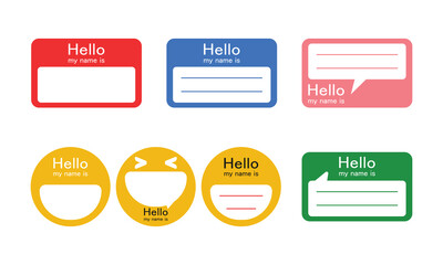 Name tag sticker design template empty with text Hello my name is, Registration identity label 