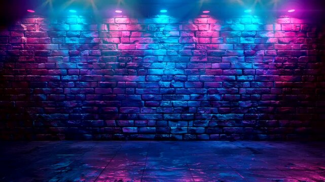 brick wall with neon light video animation background Seamless looping time-lapse 4k quality