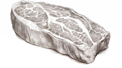 Pork steak isolated on white. Hand drawing image. Meat eating. Sketch engraving style. Black and white. Generative AI	
