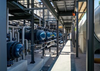 Advanced Wastewater Treatment Facility and Filtration System for Water Reuse, Demonstrating Modern Urban Infrastructure and Environmental Sustainability.