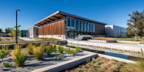 Obraz premium Advanced Wastewater Treatment Facility and Filtration System for Water Reuse, Demonstrating Modern Urban Infrastructure and Environmental Sustainability.