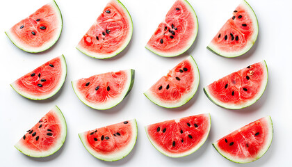 Slices of watermelon isolated on white background. Top view. Flat lay