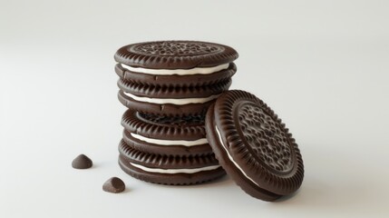 A tower of chocolate-covered Oreos, perfect for decoration or use in editorial content