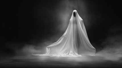 A White Ghost Figure Stands in the Fog