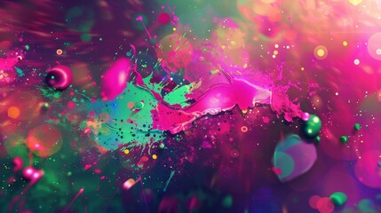 Neon pink and green graffiti splashes soft gradients vibrant abstract background
