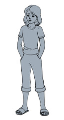 Pretty small girl. Vector drawing sketch