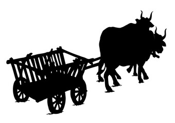 Empty cart drawn by oxen. Vector drawing