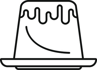 Simple line art icon of a pudding with chocolate sauce dripping down the sides on a plate