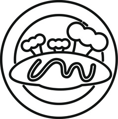 Line art style illustration of broccoli trees growing from a loaf of bread on a plate symbolizing healthy food and veganism