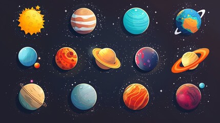 Fototapeta premium Cartoon Planets in Outer Space Illustration.