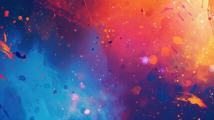 Abstract paint splashes in neon oranges and blues with Easter Bunny motifs