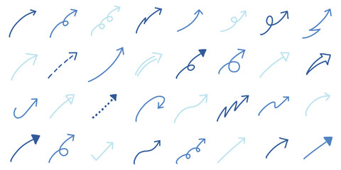 手書き　矢印　セット　青　右斜め上方向