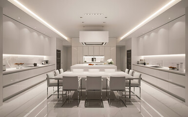 Obraz premium Luxurious interior design of white kitchen, Modern wooden home kitchen interior. Ai generated