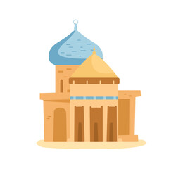 Ancient mosque flat vector illustration isolated on white.
