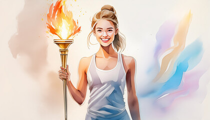 Athlete. Woman. Olympic Flame. Olympic Games. Olympics. Illustration. 5
