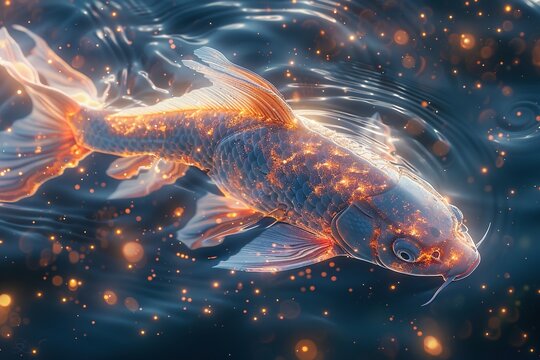 Artistic representation of Pisces zodiac constellation against a vivid intergalactic backdrop