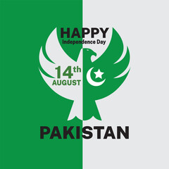Happy 14 August independence day Pakistan with eagle pakistan green and Wight background 