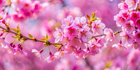 Obraz premium Macro photography of pink sakura cherry blossoms in full bloom in April, sakura, cherry blossoms, pink flowers, springtime