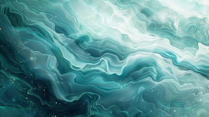 Obraz premium Marble-like patterns in calming blue and green hues with glowing highlights and swirling textures ideal for an abstract background